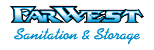 FarWest Sanitation & Storage logo featuring stylized icy blue text with white highlights