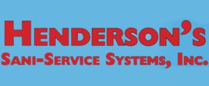 Red text displaying "Henderson's Sani-Service Systems, Inc" logo on a blue background