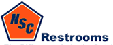 Orange and blue hexagonal logo reading "NSC" above the word "Restrooms" in blue text