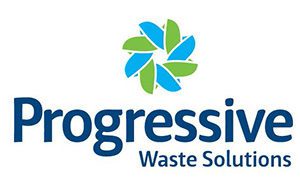 Progressive Waste Solutions logo featuring a blue and green flower-like symbol above the company name in blue text