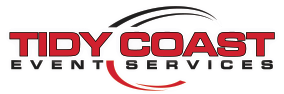 Tidy Coast Event Services logo featuring stylized red and black text