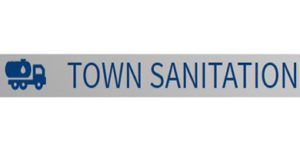 Town Sanitation logo featuring a blue sanitatin truck next to the words "Town Sanitation" set against a gray background