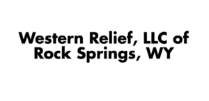 Text logo reading "Western Relief, LLC of Rock Springs, WY" in bold, black font on a white background