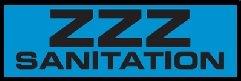 ZZZ sanitation logo featuring bold black text on a dark blue background