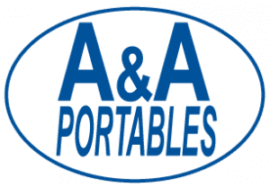 A&A Portables logo featuring bold, blue letters inside a white oval