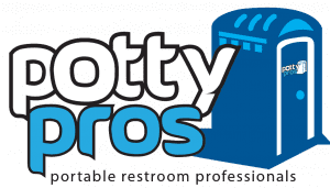 Potty Pros logo featuring a blue portable restroom next to the stylized text "Potty Pros" with the tagline "portable restroom professionals" below in smaller font