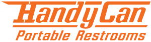 HandyCan Portable Restrooms logo in orange text on white background