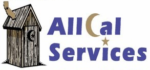 Logo of All Cal Services featuring a rustic outhouse next to stylized text "All Cal Services" with a star