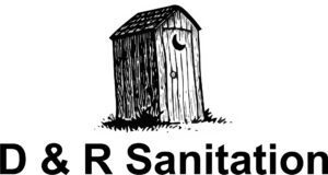 D&R Sanitation logo with a drawing of an outhouse in black and white