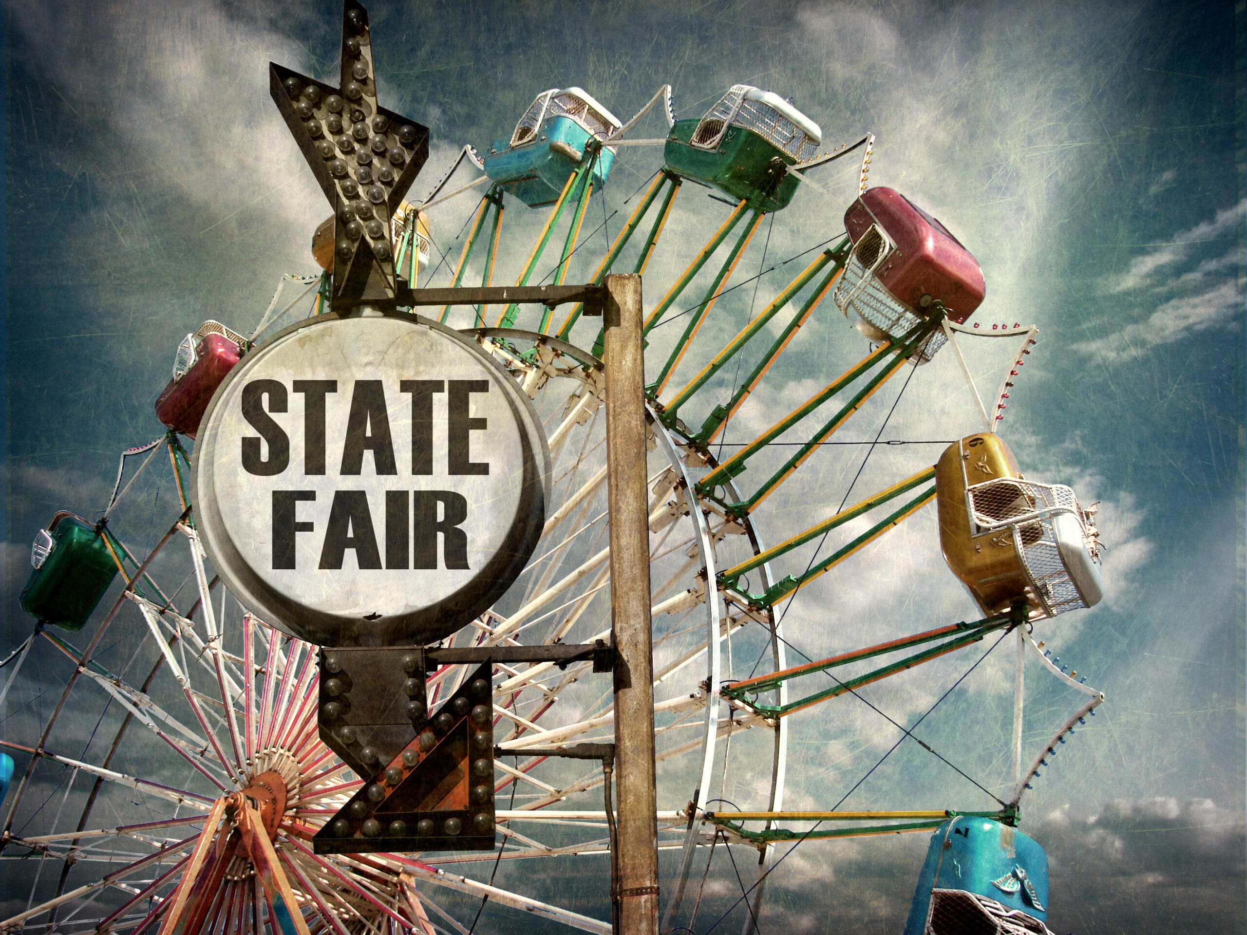 Aged,And,Worn,Vintage,Photo,Of,State,Fair,Sign,With Aged,And,Worn,Vintage,Photo,Of,State,Fair,Sign,With