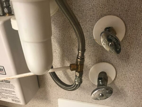 A close-up of a plumbing installation