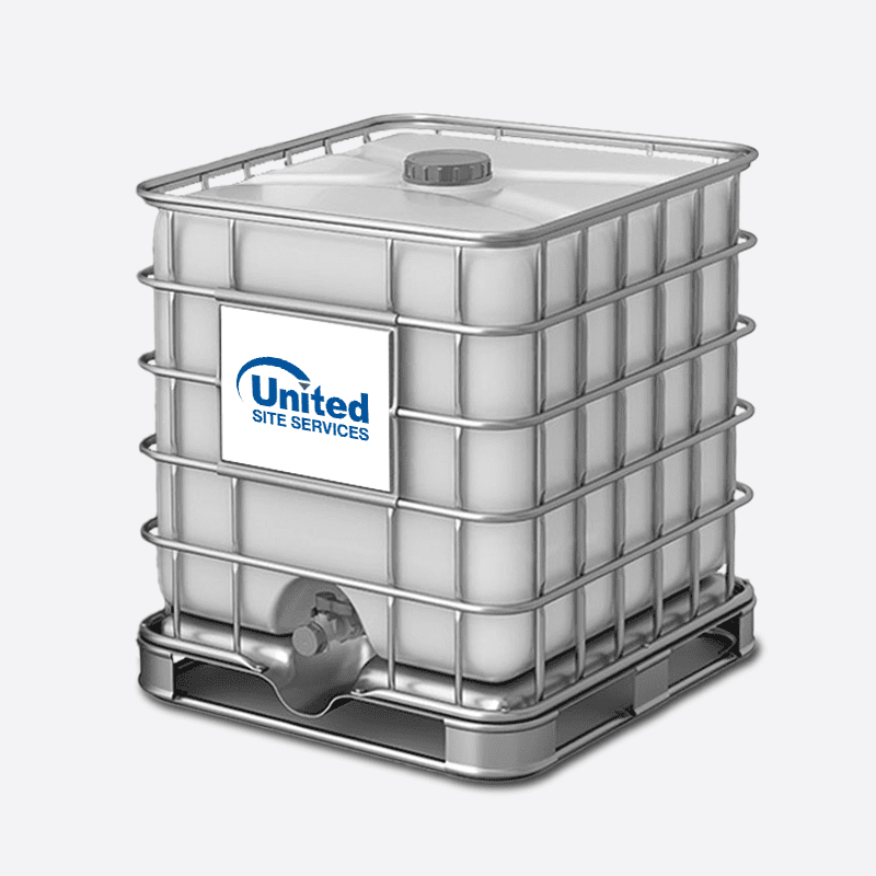 White portable water holding tank with the united site services logo on white background