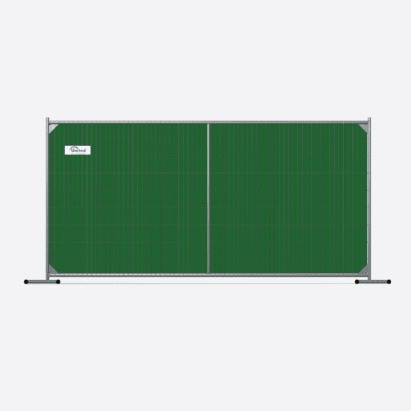 A green temporary privacy fence on a white background
